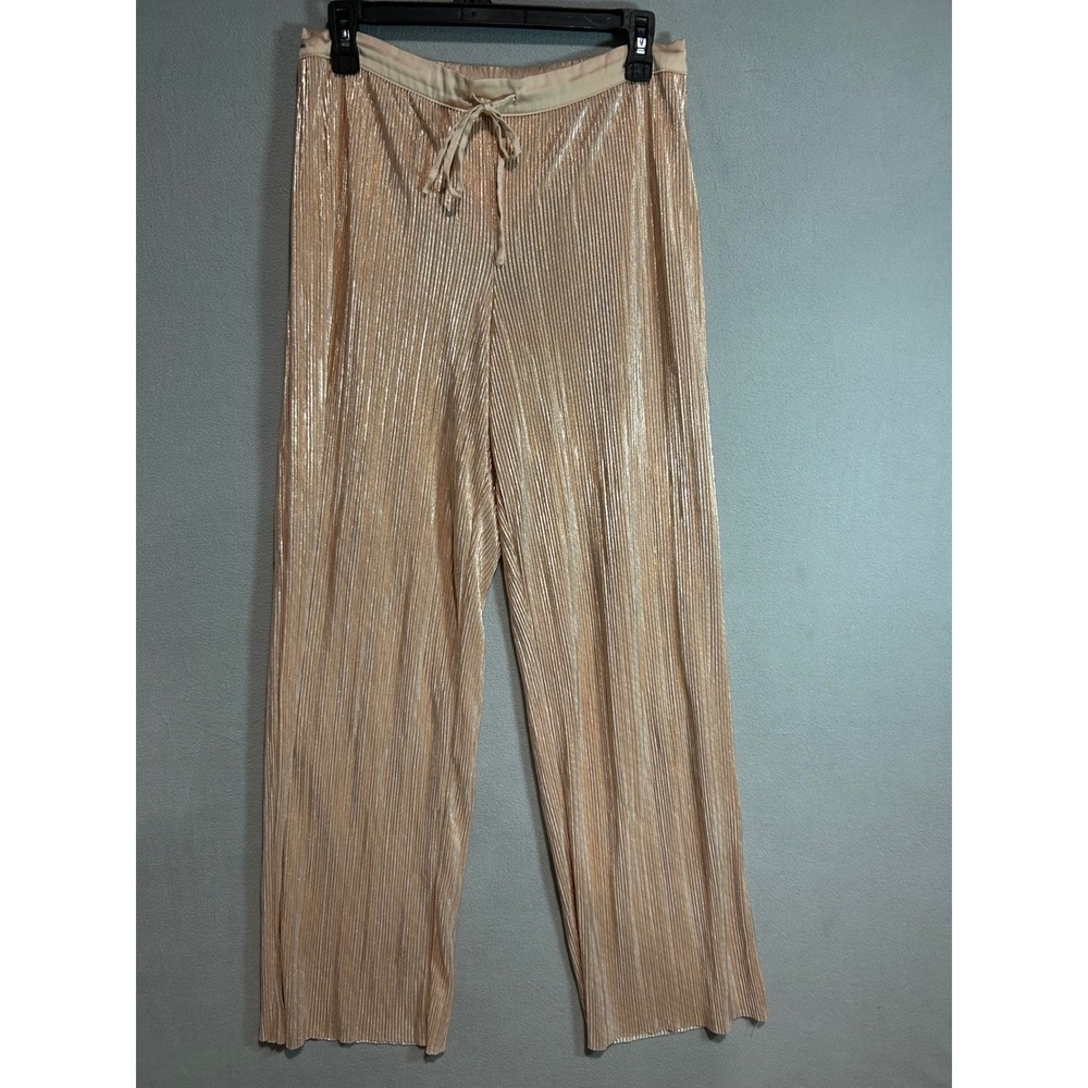 Victorias Secret Lounge Pants Medium Gold Pleated Metallic Wide Leg Resort Beach